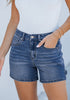 Vintage Blue Women's High Waisted Distressed Denim Jeans Stretchy Summer Casual Shorts