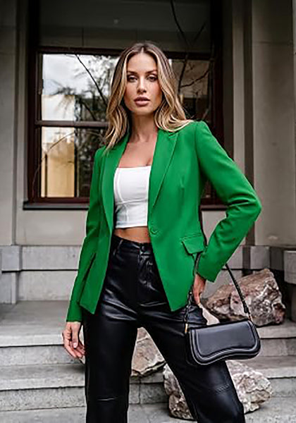 GreenGreen Women's Peplum Suit Jacket Blazer, Tailored Fitted Long Sleeve with Built-in Shoulder Pads, Dressy Casual for Office, Business & Everyday Wear