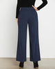 Navy Blue Women's Casual High Waist Pocket Polyester Relaxed Fit Wide Leg Pants