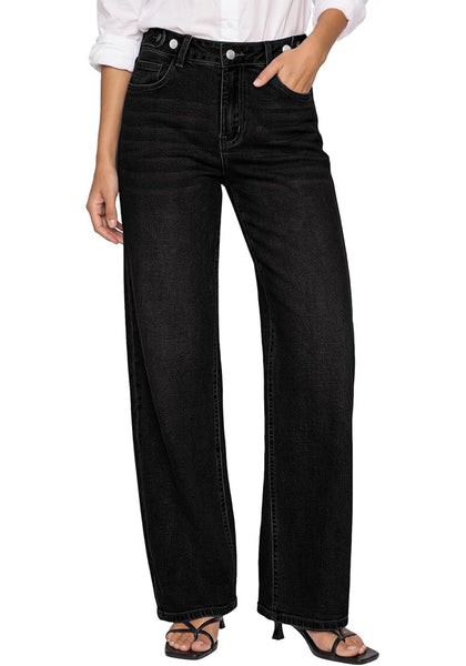 GRAPENT Women's High Rise Wide Leg Jeans | Stretchy Denim, Adjustable Cinch Waist, 30" Inseam, 90s Baggy Straight, Everyday Dressy Casual