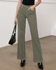 Olive Green Women's Straight Leg Pull On Denim Pant High Waisted Stretch