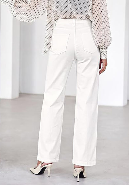 GRAPENT Women's High Waist Wide Leg Jeans | Stretchy Denim, Front Seam, 29.5" Inseam, 4 Pockets, Vintage Distressed, Country Concert Work Casual