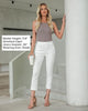 Cream White Women's High Waisted Elastic Slight Stretch Denim Pull On Cuffed Hem Capri Jeans Denim Pants