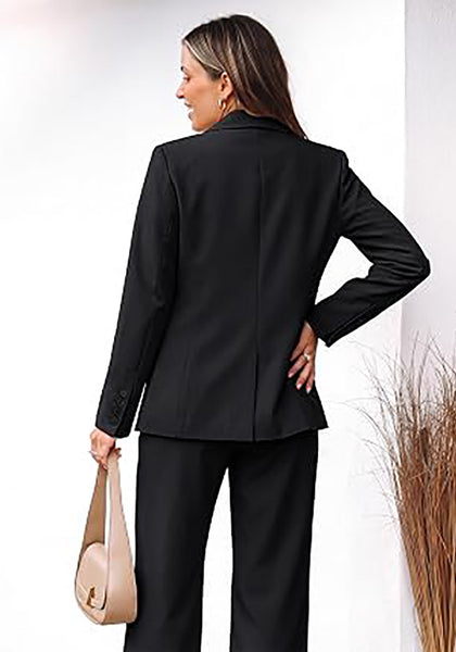 Black Women's 2 Piece Double Breasted Pantsuit — Double Breasted, Wide Leg & Structured Shoulders, Professional Dressy Pantsuit Set, Office Chic, 2026 Fall Fashion