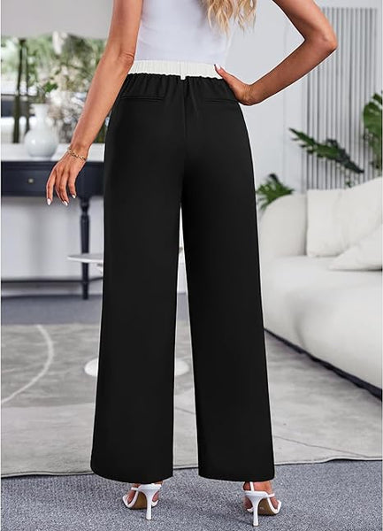 Black & White Block Women's High Waisted Wide Leg Business Work Pants