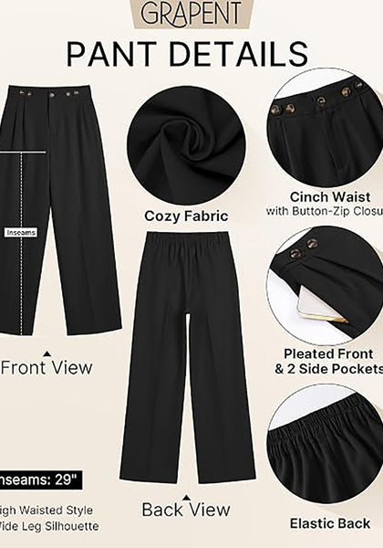 GRAPENT Women's High Waisted Wide Leg Work Pants | Elastic Back Waist, Front Pleated, Business Casual Office Outfits