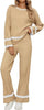 Almond Buff Women Soft Long Sleeve Wide Leg Set Casual Sleep Lounge Wear