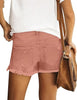 Caramel Women Summer High Waisted Sewn Cuffed Hem Buttons Denim Jean Shorts