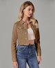 Almond Brown Women's Basic Long Sleeves Fitted Denim Cropped Jacket