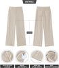 Beige Women's Casual High Waist Pocket Polyester Relaxed Fit Wide Leg Pants
