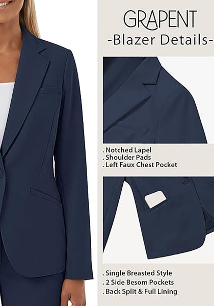 GRAPENT Women's Business Casual Blazer | Notched Lapel, Shoulder Pads, Single Button, 2 Pockets, Work Office Interview Outfits