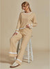 Almond Buff Women Soft Long Sleeve Wide Leg Set Casual Sleep Lounge Wear