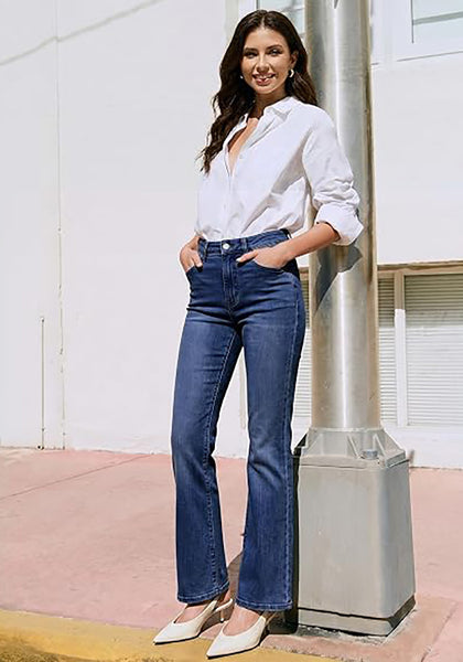 GRAPENT Women's Trendy High Rise Flare Jeans | Stretchy Denim, Wide Leg, 30.5" Inseam, 90s Retro, Business Casual & Everyday Wear