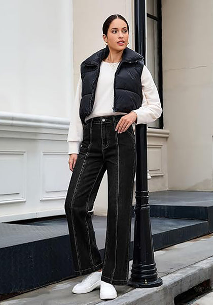 GRAPENT Women's High Waist Wide Leg Jeans | Stretchy Denim, Front Seam, 29.5" Inseam, 4 Pockets, Vintage Distressed, Country Concert Work Casual