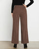 Brown Women's Casual High Waist Pocket Polyester Relaxed Fit Wide Leg Pants