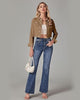 Almond Brown Women's Basic Long Sleeves Fitted Denim Cropped Jacket