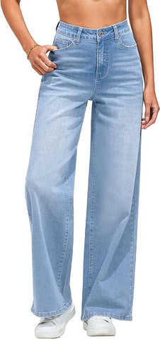Bay Blue Women's High Waisted Denim Jeans Wide Leg Baggy Denim Pants