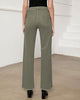 Olive Green Women's Straight Leg Pull On Denim Pant High Waisted Stretch