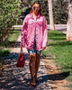 Magenta Pink Button-Up Oversized Women's Denim Shacket