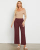 Wine Red  Women's Ankle-Length High-Waist Pants Relaxed Fit Wide-Leg Pull-On Side Pocket
