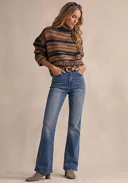 GRAPENT Women's Trendy High Rise Flare Jeans | Stretchy Denim, Wide Leg, 30.5" Inseam, 90s Retro, Business Casual & Everyday Wear