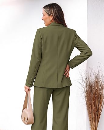 Olive Green Women's 2 Piece Double Breasted Pantsuit — Double Breasted, Wide Leg & Structured Shoulders, Professional Dressy Pantsuit Set, Office Chic, 2026 Fall Fashion