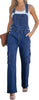 Bright Cobalt Blue Women's Casual Adjustable Strap Wide Leg Jumpsuit with Pocket Jeans Trouser