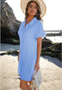 Sky Blue Women's Beach Cover Up Dress Button Down Shirt Ruffle Sleeves Dresses Casual Summer With Pockets