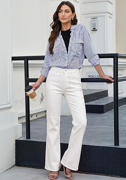 GRAPENT Women's Trendy High Rise Flare Jeans | Stretchy Denim, Wide Leg, 30.5" Inseam, 90s Retro, Business Casual & Everyday Wear