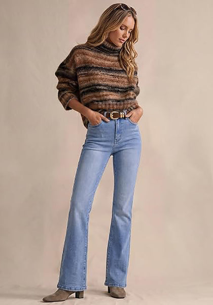 GRAPENT Women's Trendy High Rise Flare Jeans | Stretchy Denim, Wide Leg, 30.5" Inseam, 90s Retro, Business Casual & Everyday Wear
