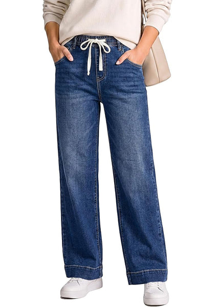 GRAPENT Women's High Rise Straight Wide Leg Jeans | Stretchy Denim, Elastic Waist, 29.5" Inseam, Work & Casual Daily Wear