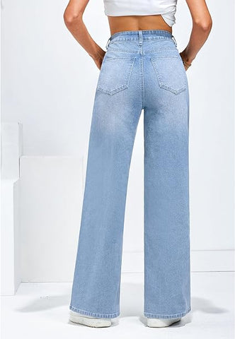Bay Blue Women's High Waisted Denim Jeans Wide Leg Baggy Denim Pants