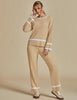 Almond Buff Women Soft Long Sleeve Wide Leg Set Casual Sleep Lounge Wear
