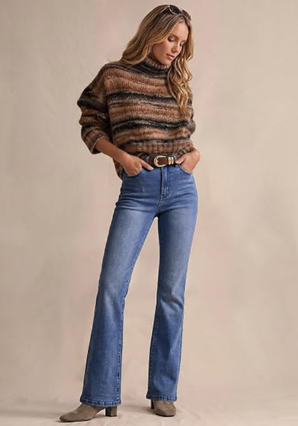 GRAPENT Women's Trendy High Rise Flare Jeans | Stretchy Denim, Wide Leg, 30.5" Inseam, 90s Retro, Business Casual & Everyday Wear