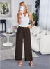Brown & White Block Women's High Waisted Wide Leg Business Work Pants