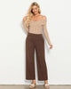 Brown  Women's Ankle-Length High-Waist Pants Relaxed Fit Wide-Leg Pull-On Side Pocket