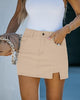 Light Khaki Frayed Hem Washed Denim Mini Skirt
