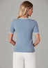 Gray Blue Women's Color Block Crewneck Knit Short Sleeve Stretch Summer Sweater Top