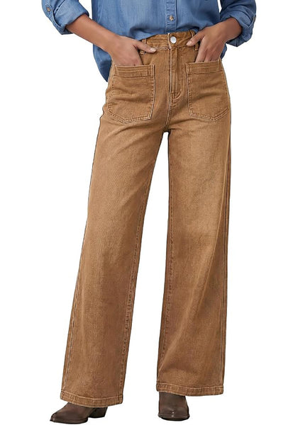 GRAPENT Women's High Waisted Wide Leg Jeans | Soft Stretch Denim, Patch Pocket, 29.5" Inseam, Full Length, Casual Work Outfits
