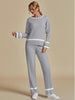 Grey Women Soft Long Sleeve Wide Leg Set Casual Sleep Lounge Wear