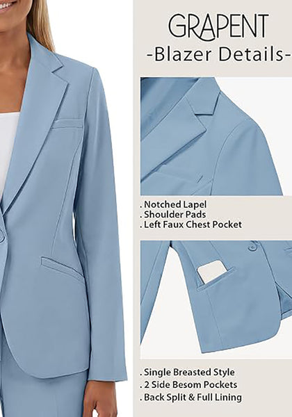GRAPENT Women's Business Casual Blazer | Notched Lapel, Shoulder Pads, Single Button, 2 Pockets, Work Office Interview Outfits