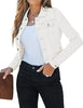 Ivory White Women's Basic Long Sleeves Fitted Denim Cropped Jacket