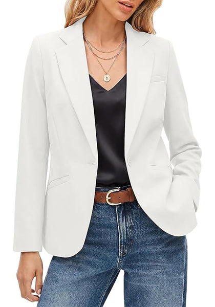 GRAPENT Women's Business Casual Blazer | Notched Lapel, Shoulder Pads, Single Button, 2 Pockets, Work Office Interview Outfits