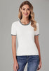 White Women's Color Block Crewneck Knit Short Sleeve Stretch Summer Sweater Top