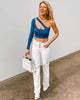 Brilliant White High Waisted Ripped Flare Jeans for Women Destressed Bell Bottom Jeans Wide Leg Pants