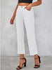 Cream White Women's High Waisted Straight Leg Jeans Kick Flare Denim Long Pants