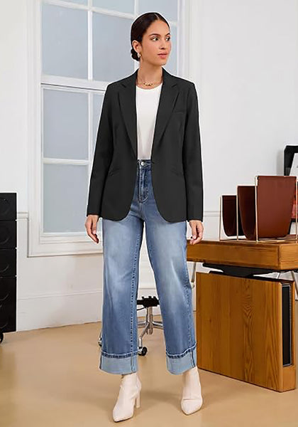 GRAPENT Women's Business Casual Blazer | Notched Lapel, Shoulder Pads, Single Button, 2 Pockets, Work Office Interview Outfits