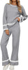 Grey Women Soft Long Sleeve Wide Leg Set Casual Sleep Lounge Wear