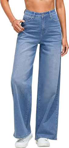 Cool Blue Women's High Waisted Denim Jeans Wide Leg Baggy Denim Pants
