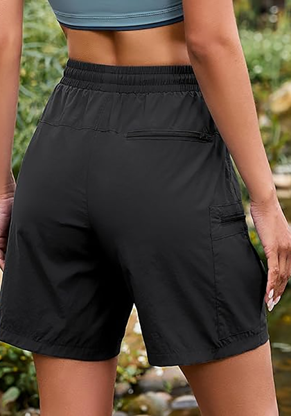 LookbookStore Women's Black 7 Inch High Waisted Cargo Shorts, Lightweight Quick Dry Hiking Golf Summer Casual Outdoor Shorts with Pockets